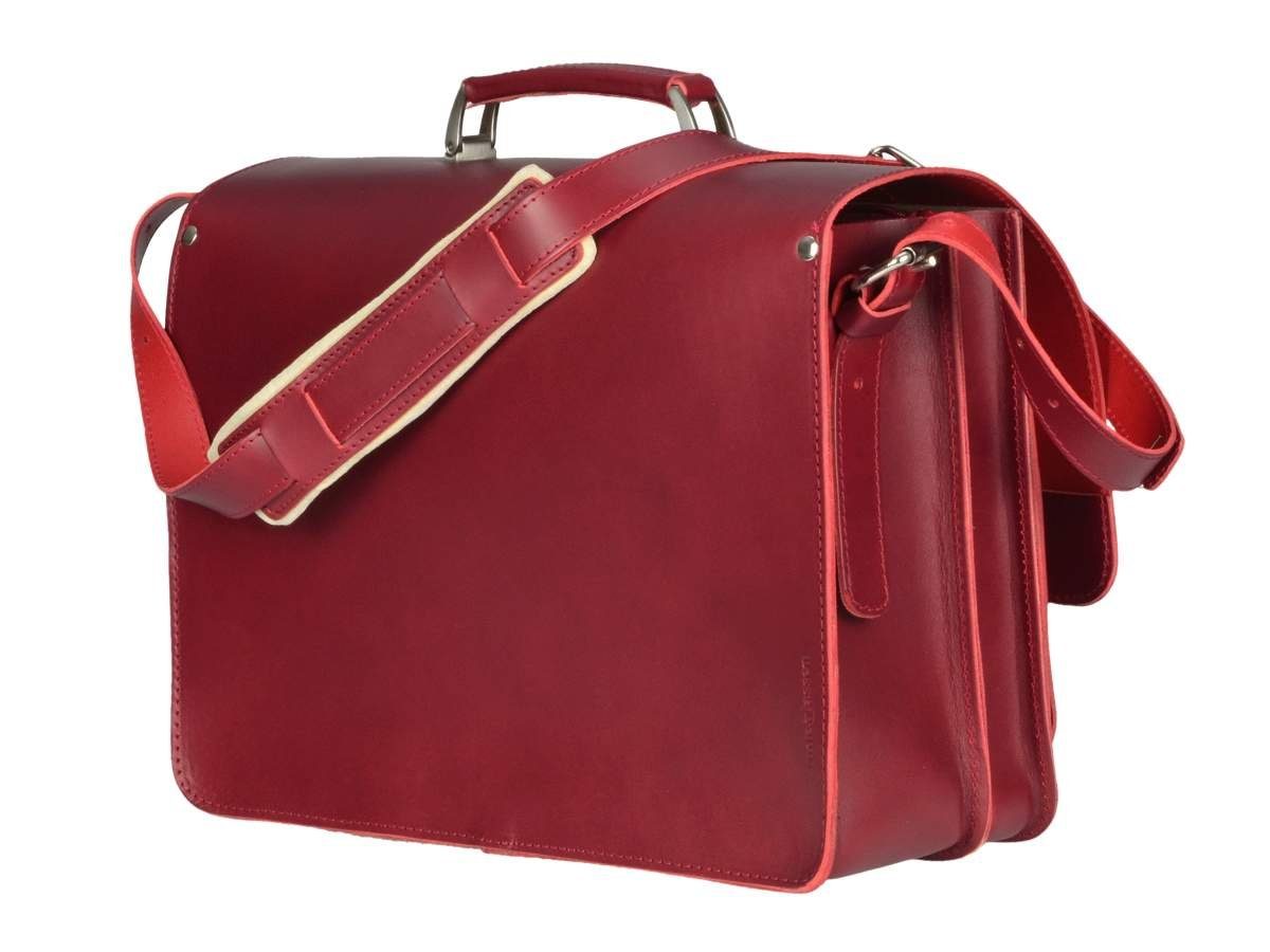 Schultasche, Aktentasche rustikales Leder Lehrertasche mit cm 40 2 Ruitertassen Classic, dickes rot Fächern,
