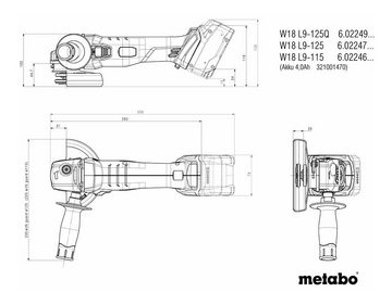 metabo Akku-Winkelschleifer W 18 L 9-125, max. 8500 U/min, Ohne Akku in MetaBox