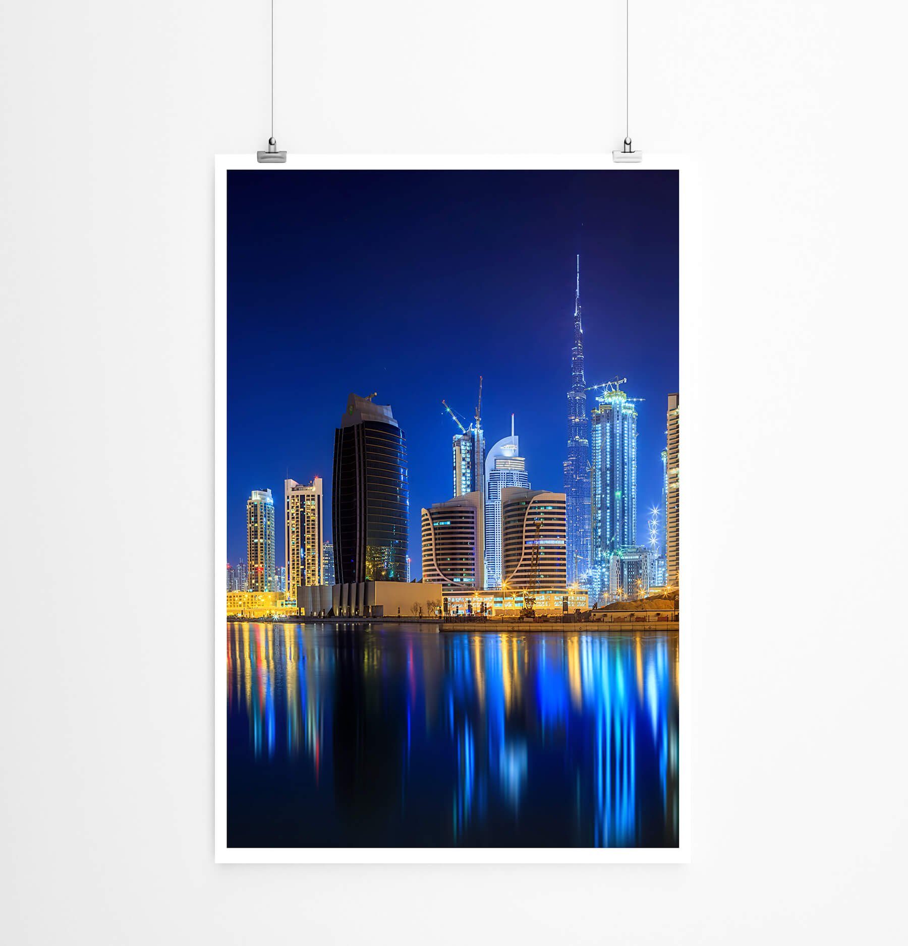 Sinus Art Poster Urbane Fotografie  Dubai Business Bay bei Nacht 60x90cm Poster