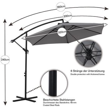 Melko Sonnenschirm Gartenschirm Sonnenschirm Kurbelschirm Ø 350 3,5 m mit LED Ampelschirm, Stück, mit An-/Aus-Kippschalter