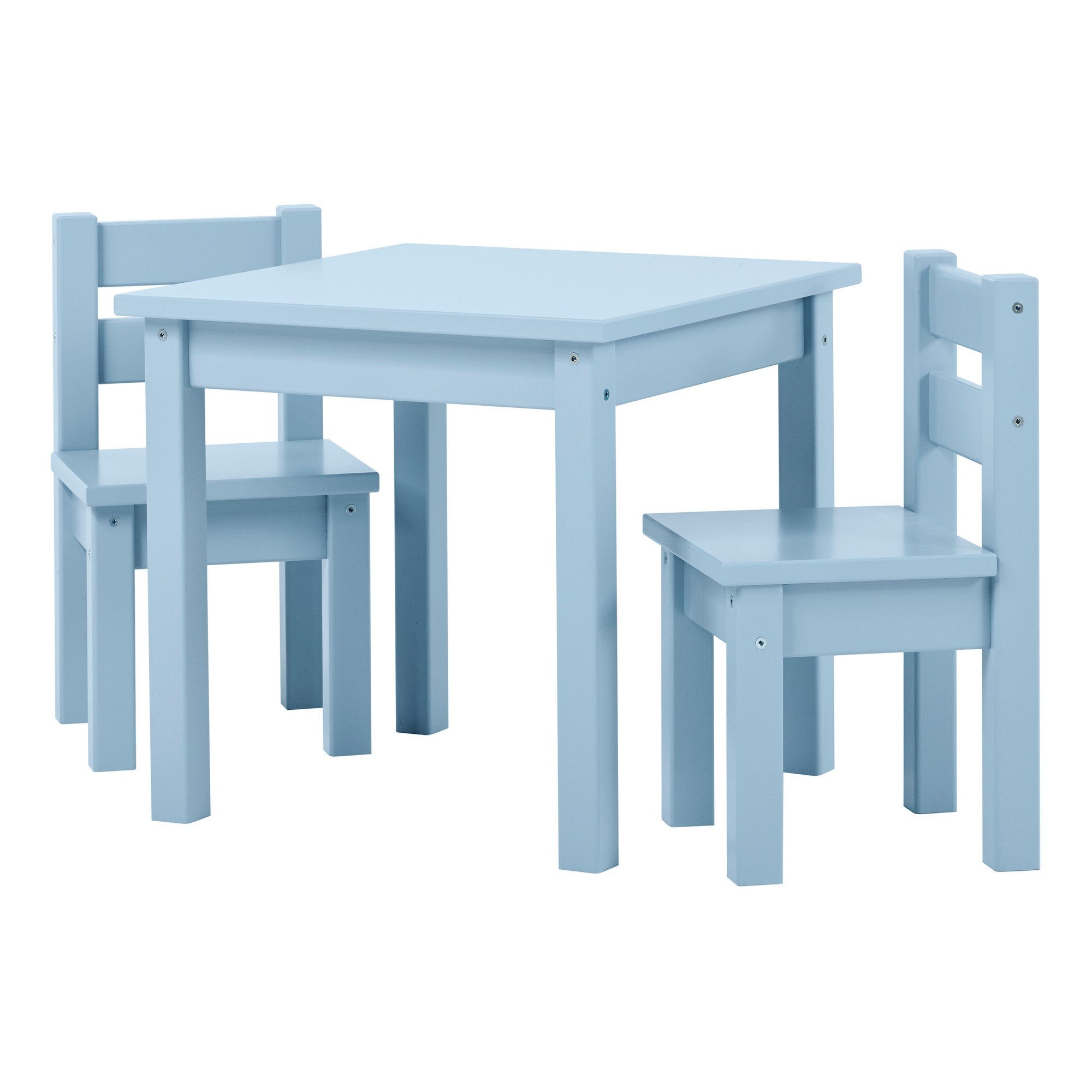 Hoppekids Kindersitzgruppe Mads MDF & Kiefer 2 Tisch Blau massiv Stühlen mit