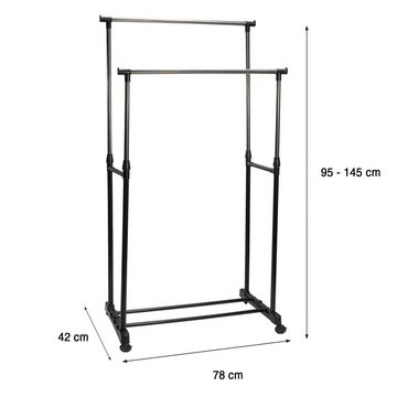 Grafner Wäscheständer Kleiderständer Kleiderstange Metall schwarz höhenverstellbar Rollen, schwarz, höhenverstellbar