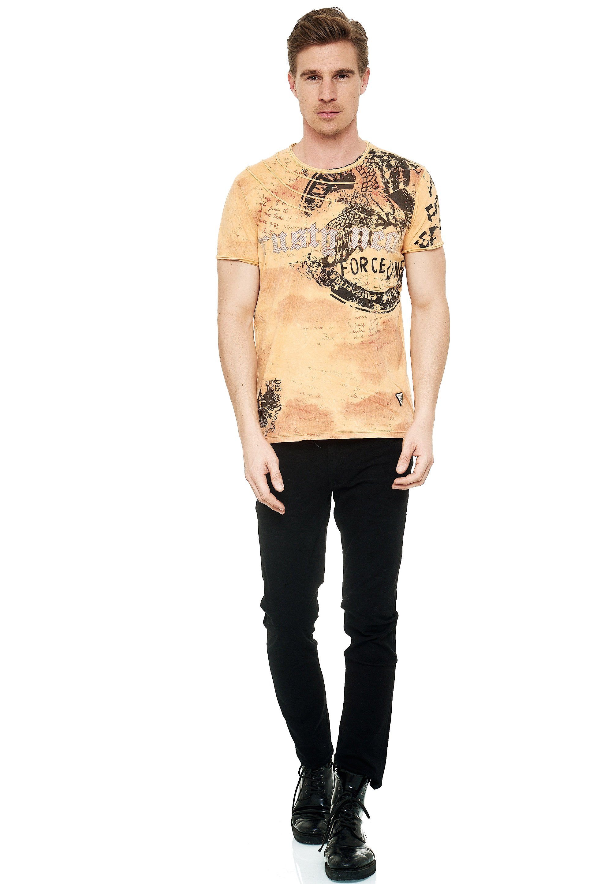Rusty Neal T-Shirt mit Print camelfarben eindrucksvollem