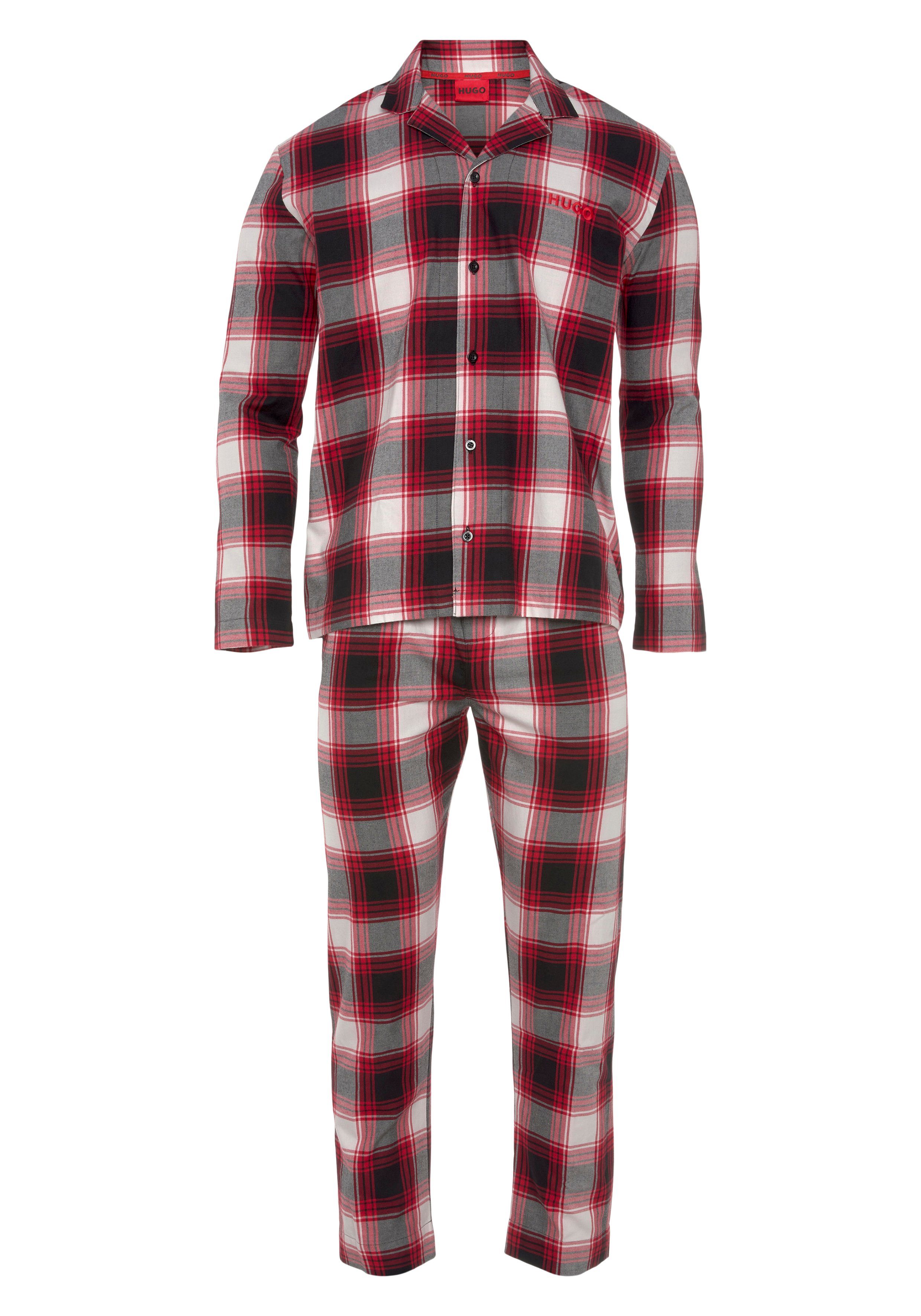HUGO Schlafanzug Soft Pyjama der auf Stickerei Brust HUGO tlg) mit Check (2