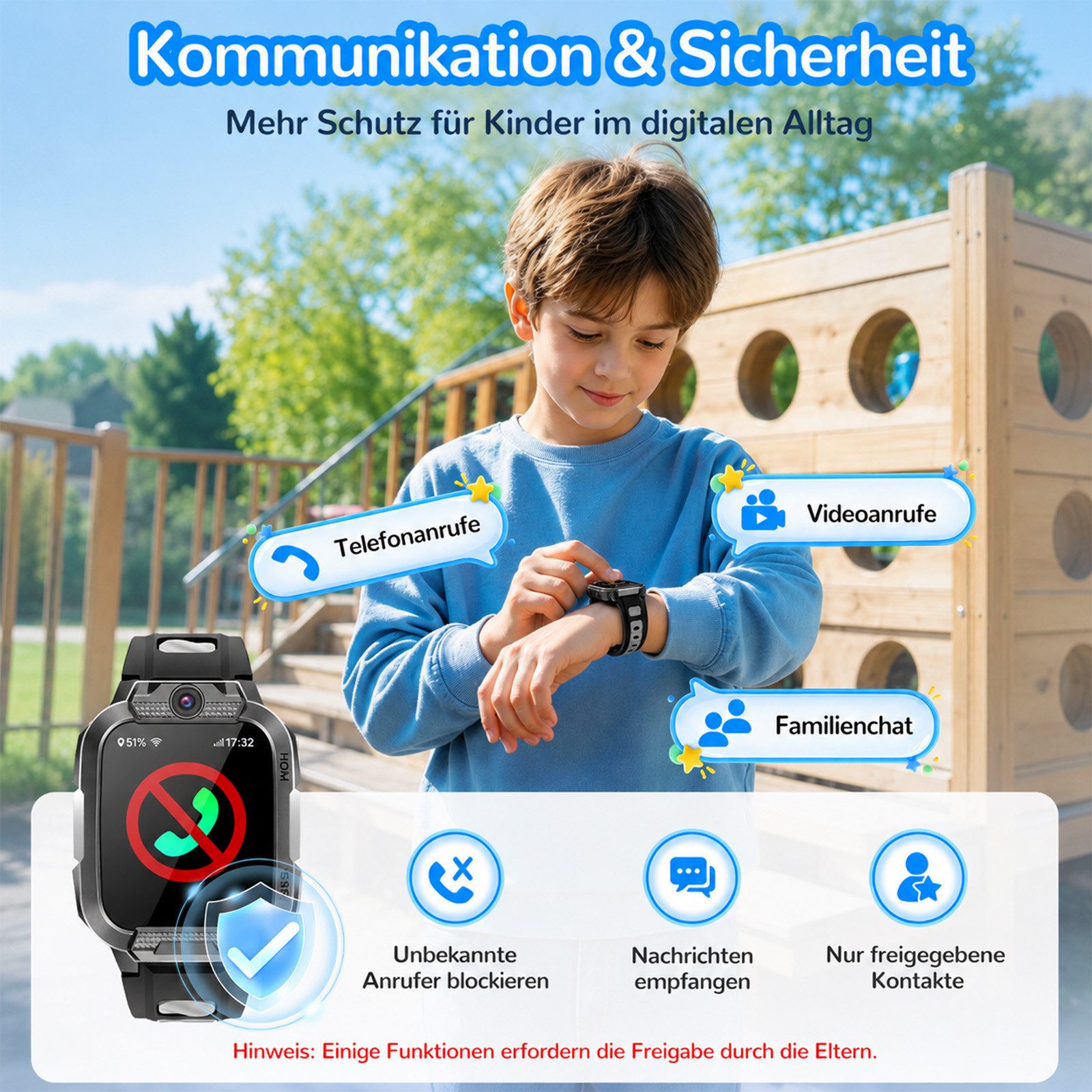 Whraills 2026 4G Kinder Smartwatch mit GPS Telefon Video SOS für Jungen Mädchen Smartwatch 4-fache Ortung (GPS, WLAN, LBS, AGPS), Sicherheitszonen, Eltern App,  – Bild 3 von 5