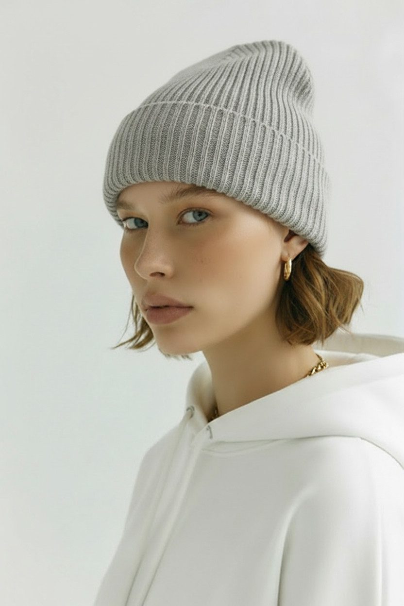 Zuckerwatte Strickmütze mit Umschlag aus Merinowolle mit Viskose und Cashme günstig online kaufen