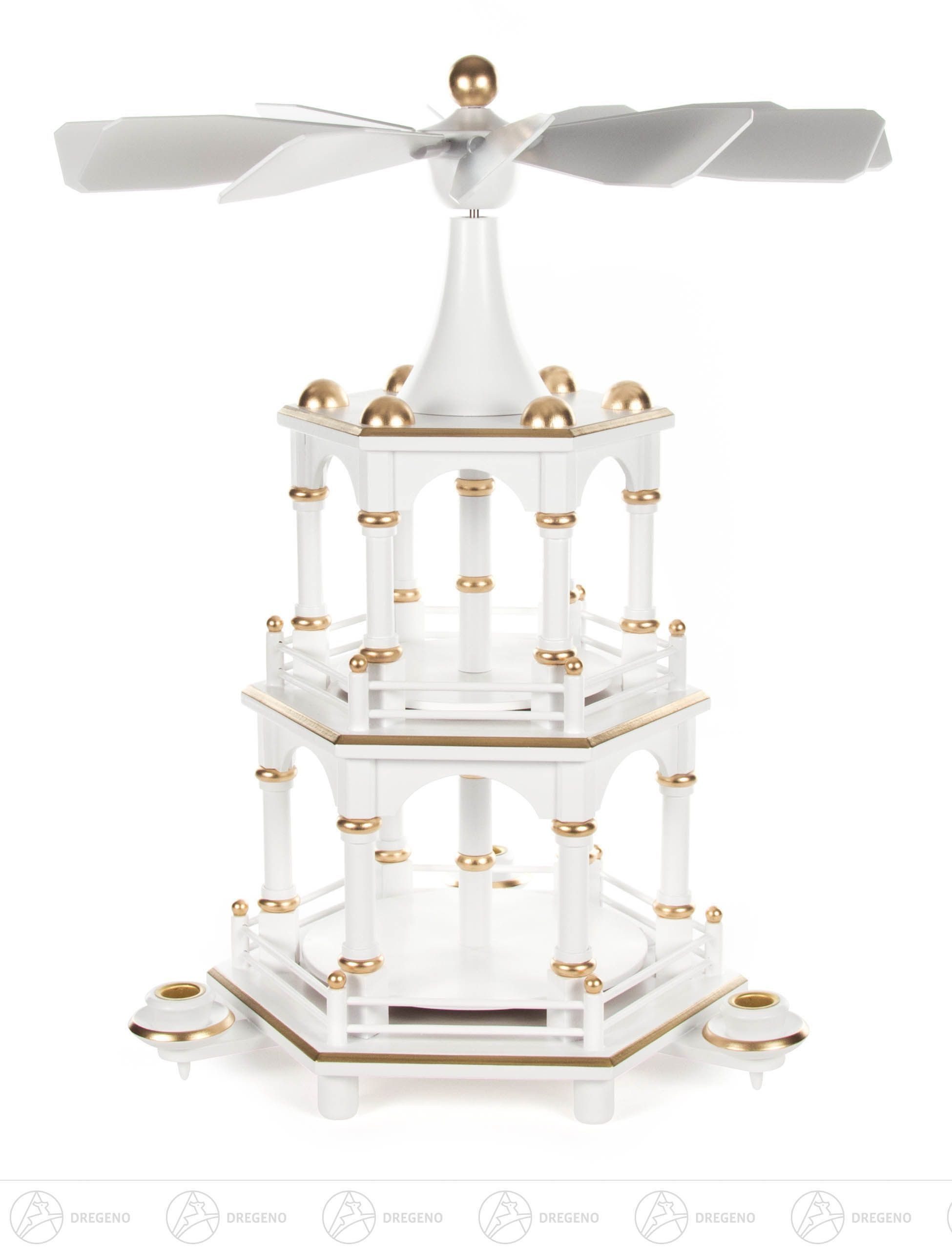 Dregeno Erzgebirge Weihnachtspyramide Pyramide unbestückt weiß, 2-stöckig, für Kerzen d=14mm Breite x Höhe