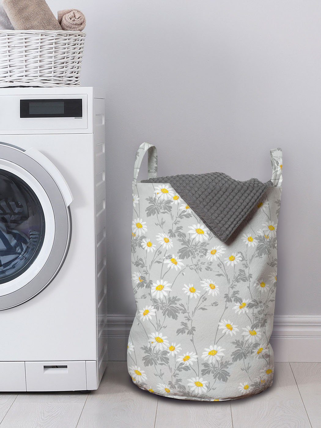 Kordelzugverschluss Wäschekorb Gänseblümchen-Ansicht Tone Waschsalons, für Graustufen- Wäschesäckchen Abakuhaus mit Griffen Blumen