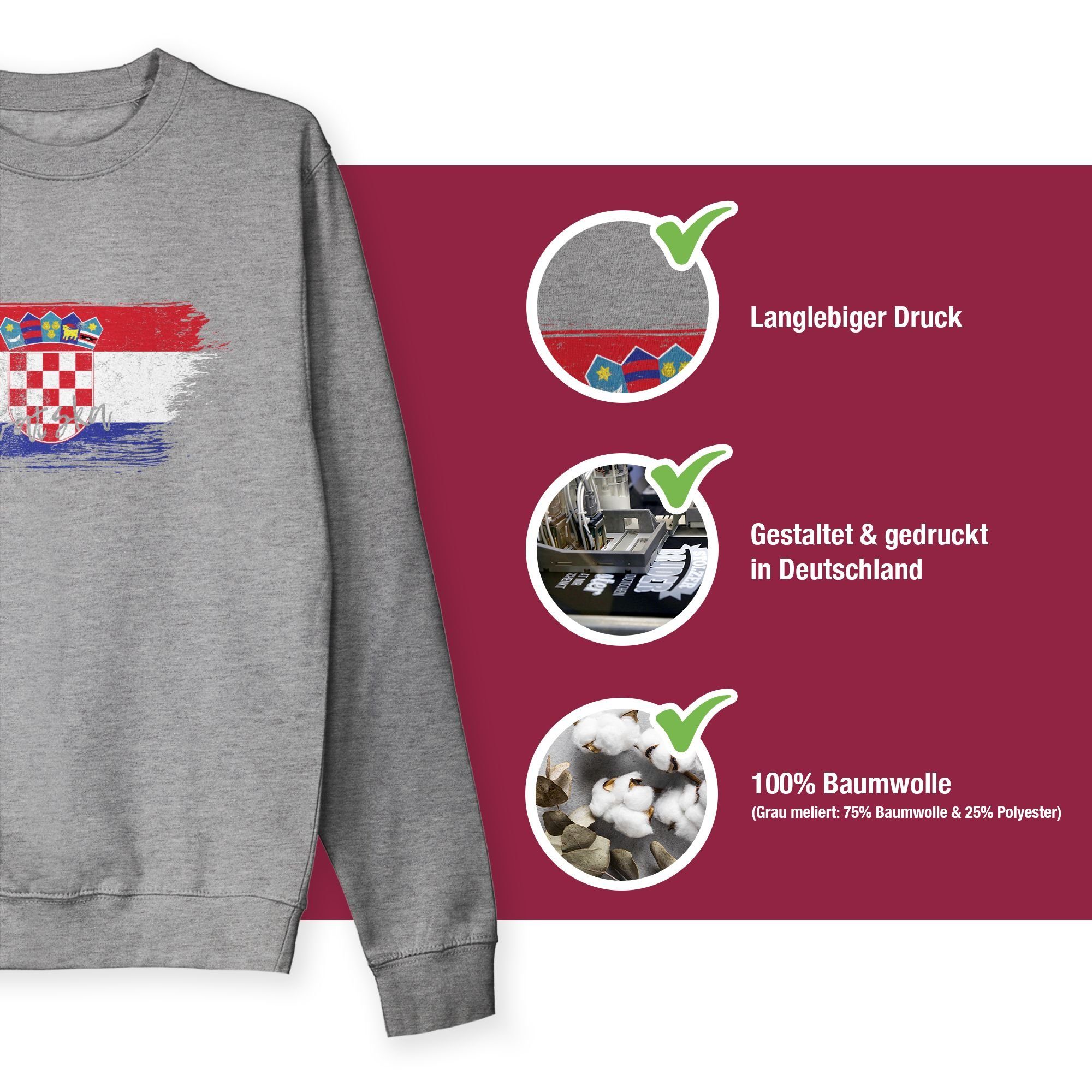 (1-tlg) Kroatien Sweatshirt Vintage Shirtracer meliert EM 2 Grau Fussball 2024