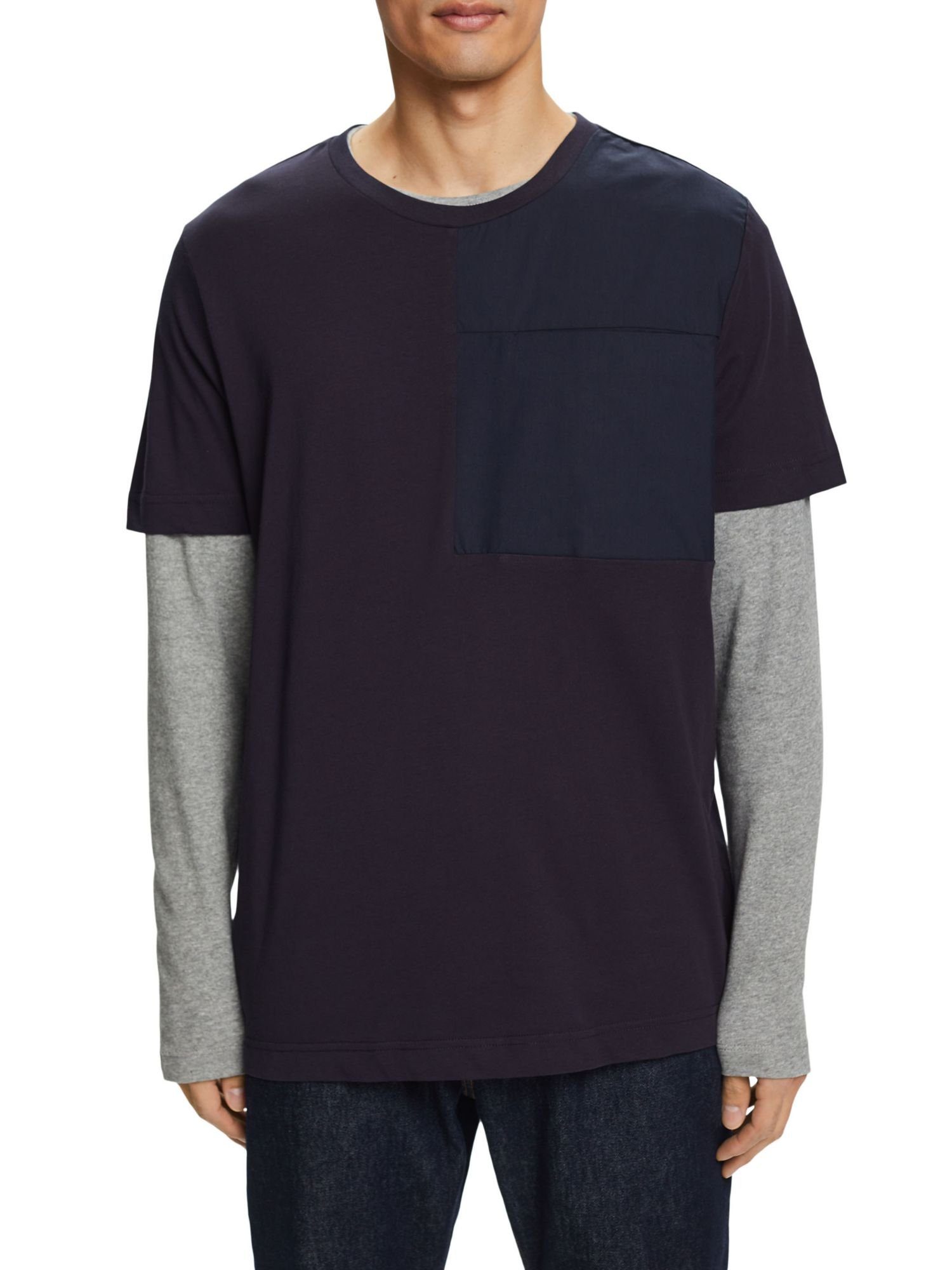 Jersey T-Shirt Brusttasche T-Shirt (1-tlg) mit aus Esprit NAVY