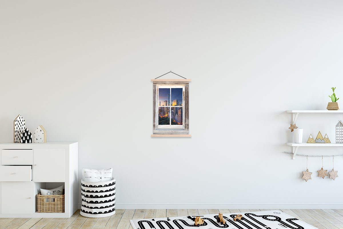 MuchoWow Poster Durchsichtig - New York - Holz, (1 St), Posterleiste, Textilposter für Wohnzimmer, Bilderleiste, Magnetisch