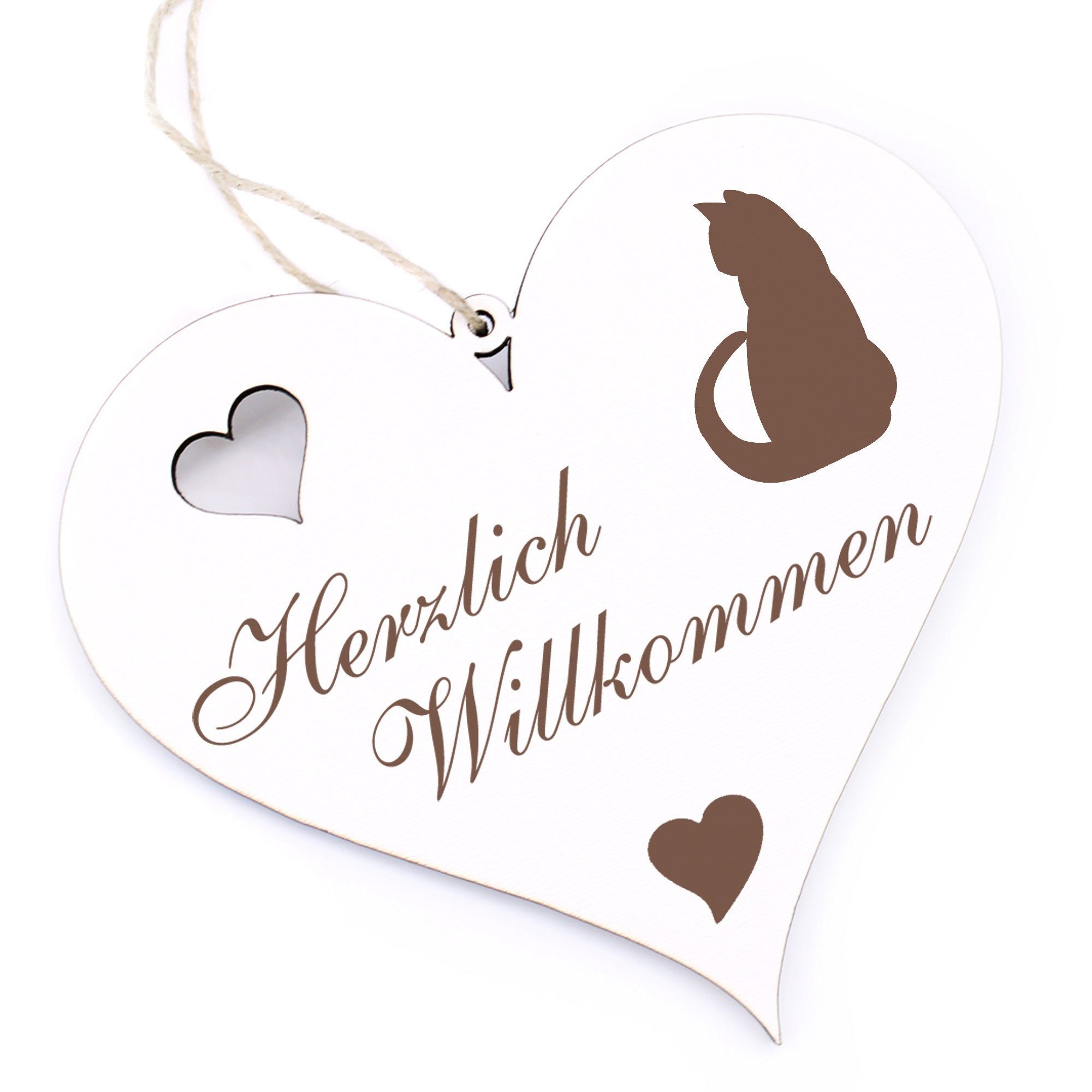 Dekolando Hängedekoration Herzlich Willkommen - Katze Silhouette - 13x12cm