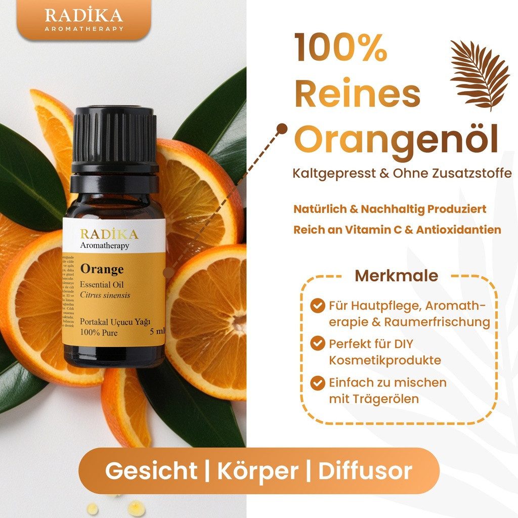 Thumbnail - Radika Aromatherapy Duftöl Orangenöl, ätherisches Öl, 100% Rein, BIO, natürlich, 10 ml
