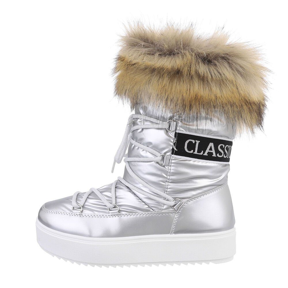 Ital-Design Damen Snowboots Outdoor Plateaustiefel Flach Plateaustiefeletten in Silber