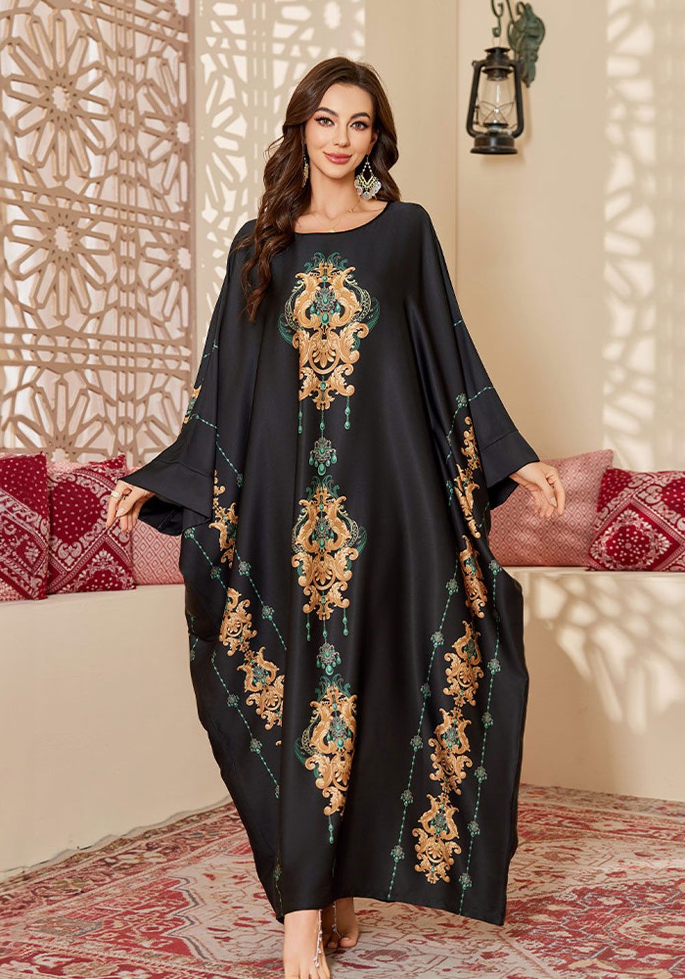 Vivi Idee Morgenmantel Kaftan Kimono Bademantel, Schlafmantel satin Sauna Einheitsgröße, Rund-Kragen/V-Kragen, Bindegürtel, Einheitsgröße, seidig