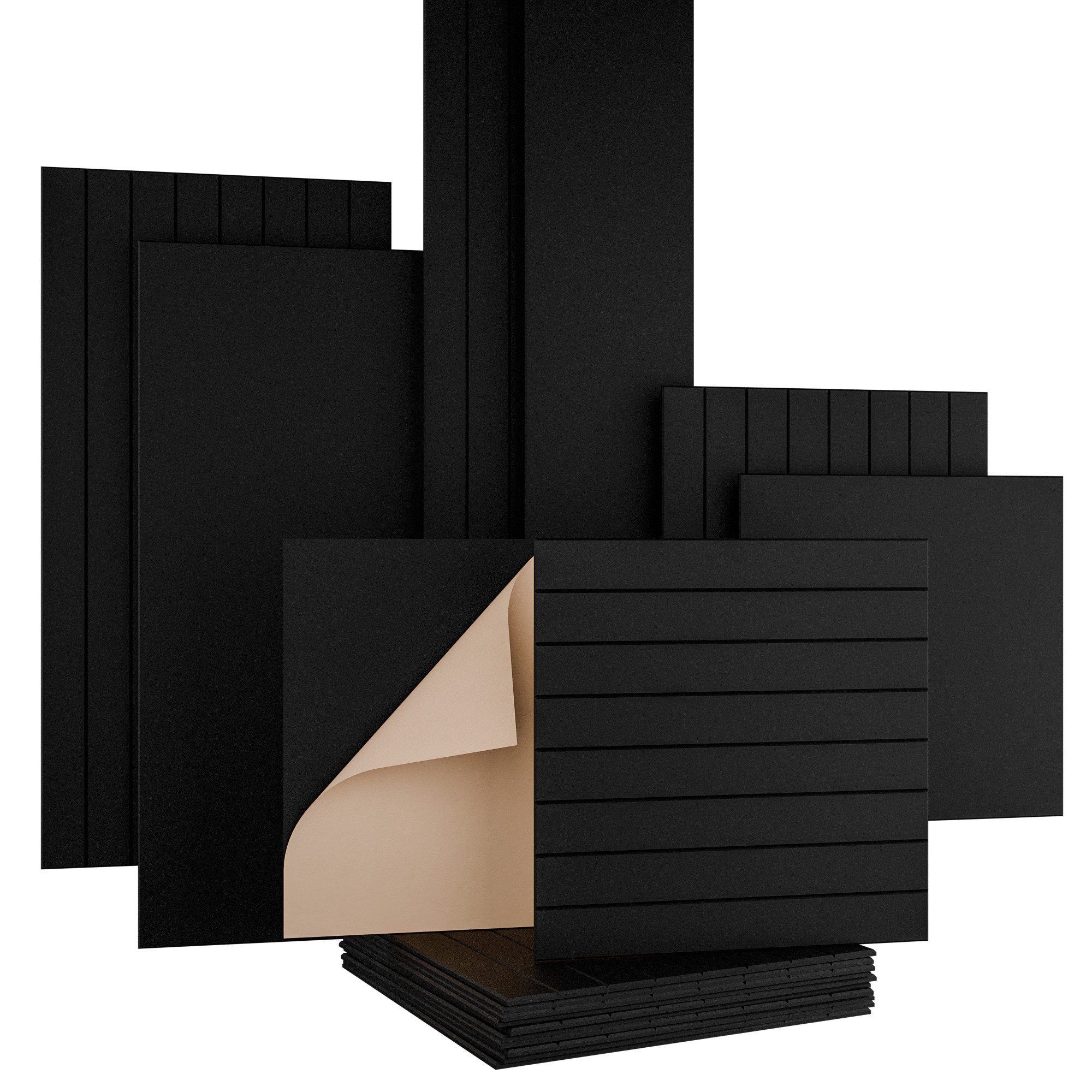 AKUSTIKO Schallschutzpaneel, (1 Stück Akustikplatte 60x60cm (Schwarz Lamellen, 0.36m) Filz 9mm Schallschutz Akustikfilz selbstklebend Wandpaneel Schallabsorber, Wandverkleidung Innen Schalldämmung)