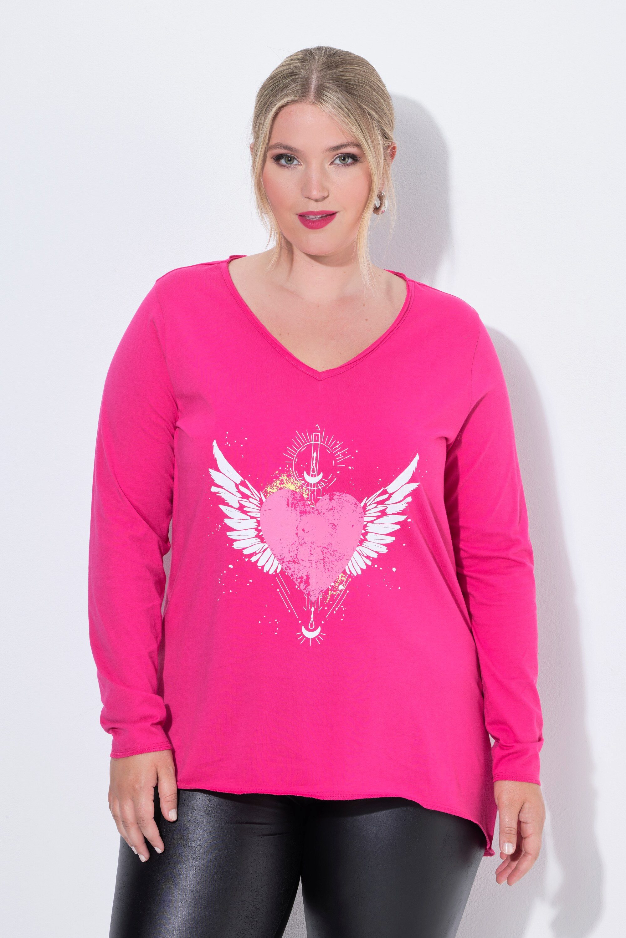 MIAMODA T-Shirt Longsleeve A-Linie Herz-Motiv Vokuhila