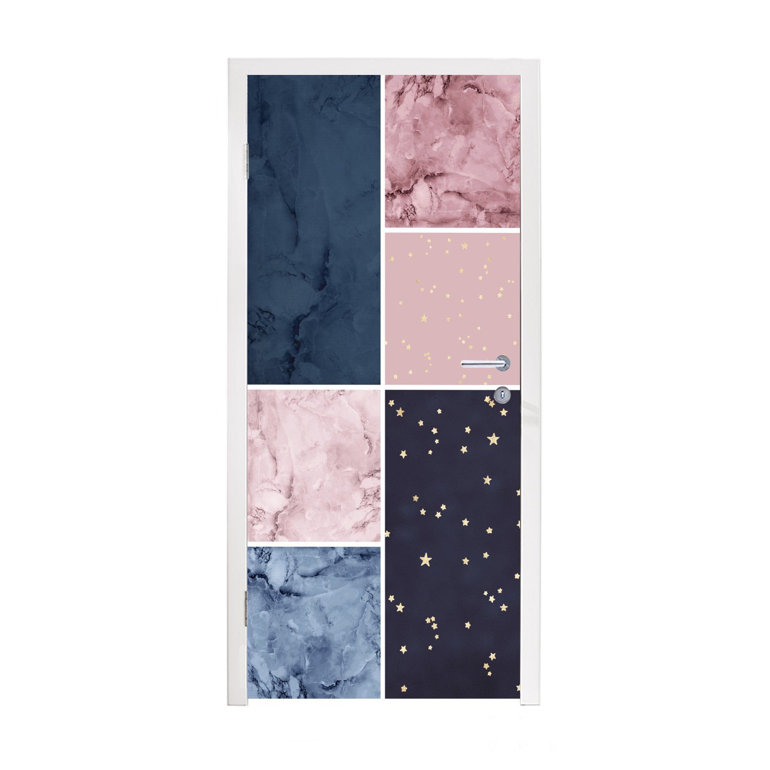 MuchoWow Türtapete Marmor - Rosa - Blau, Matt, bedruckt, (1 St), Fototapete für Tür, Türaufkleber, 75x205 cm