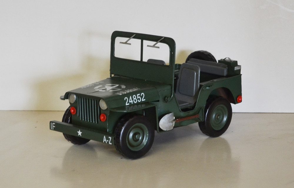 JS GartenDeko Modellauto Blechauto Nostalgie Modellauto Oldtimer Automarke Jeep Willys L 28 cm