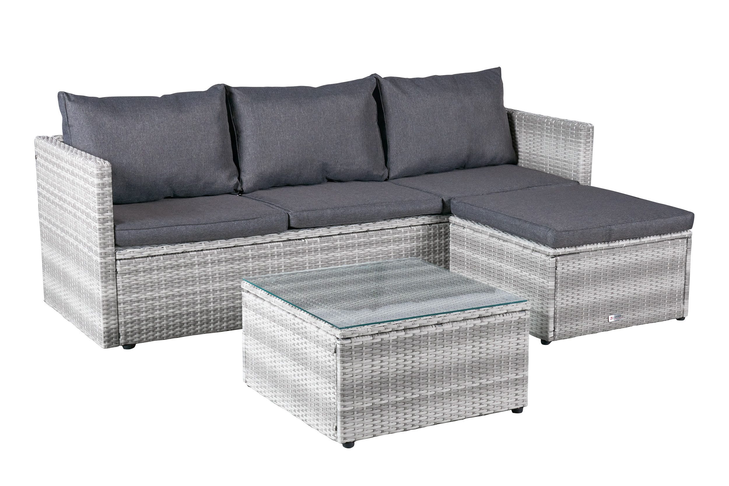 LC Garden Eckbankgruppe »Loungino« Gartenset Lounge mit Tisch + Hocker Gartenlounge Balkonset