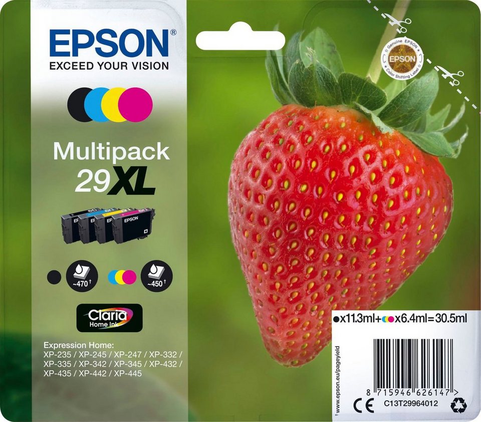 Epson Tintenpatrone (Spar-Set, original Druckerpatrone 29 schwarz/cyan/ magenta/gelb C13T29964012 XL)