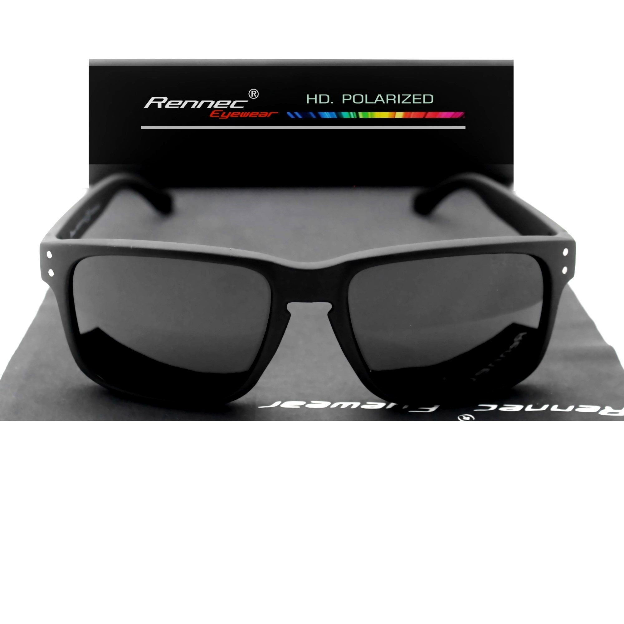 Rennec Sonnenbrille Herren Rechteckig Polarisiert Verspiegelt Markenbrille mit Hardcase Gläser UV400 Getönt oder Verspiegelt, stabile Bügelgelenke – Bild 4 von 5
