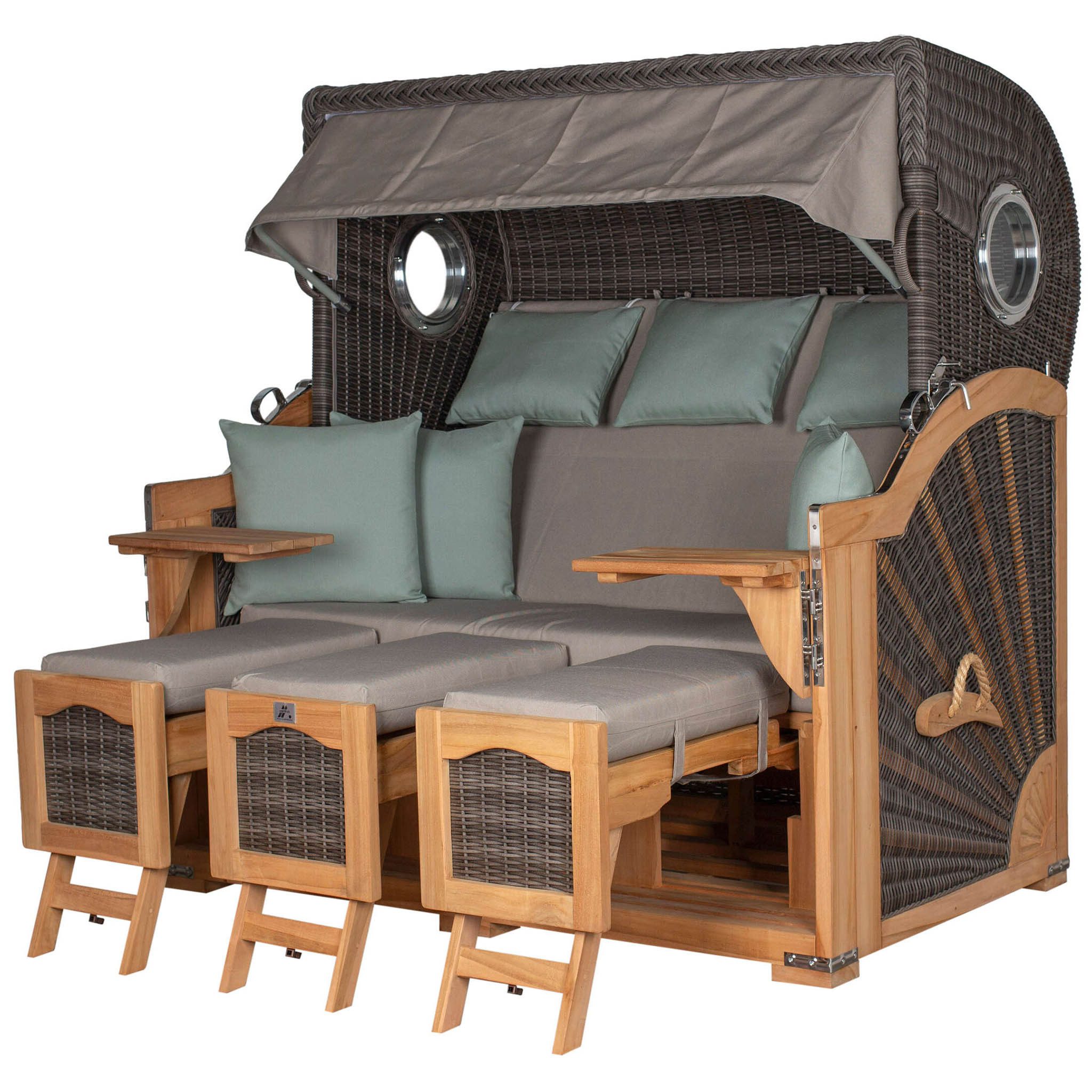 deVries PURE® Strandkorb Seemöwe XXL - PE stone grey - Dessin 483, BxTxH: 165x95x163 cm, Halblieger, Ostsee-Strandkorb, (Strandkorb-Komplettset, 2-tlg., 3-Sitzer Strandkorb mit Polstern und Premium-Schutzhaube), Windschutzfolie, bequeme Kissenausstattung, Schutzhülle