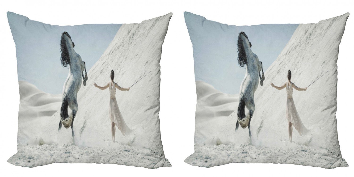 Kissenbezüge Modern Accent Doppelseitiger Digitaldruck, Abakuhaus (2 Stück), Pferd Lady mit White Horse