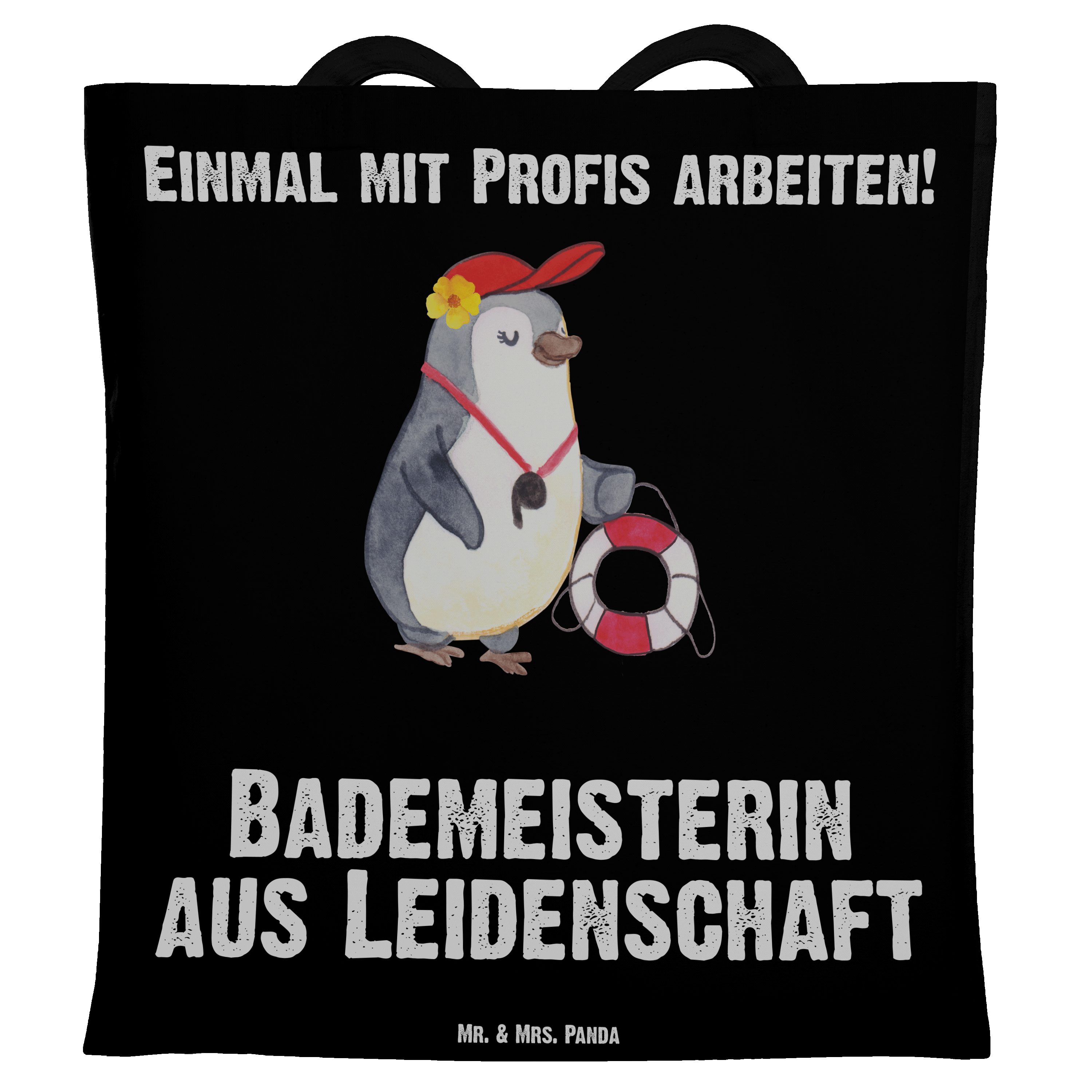 Mr. & Mrs. Tragetasche Schwarz Geschenk, Einkaufstasche, Panda Leidenschaft - Bademeisterin aus - (1-tlg)