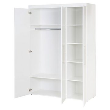 roba® Drehtürenschrank KIMI, 3-türig, Weiß, für Baby- und Kinderzimmer, 1 Kleiderstange, 6 Einlegeböden, B 135 x H 195 x T 50 cm