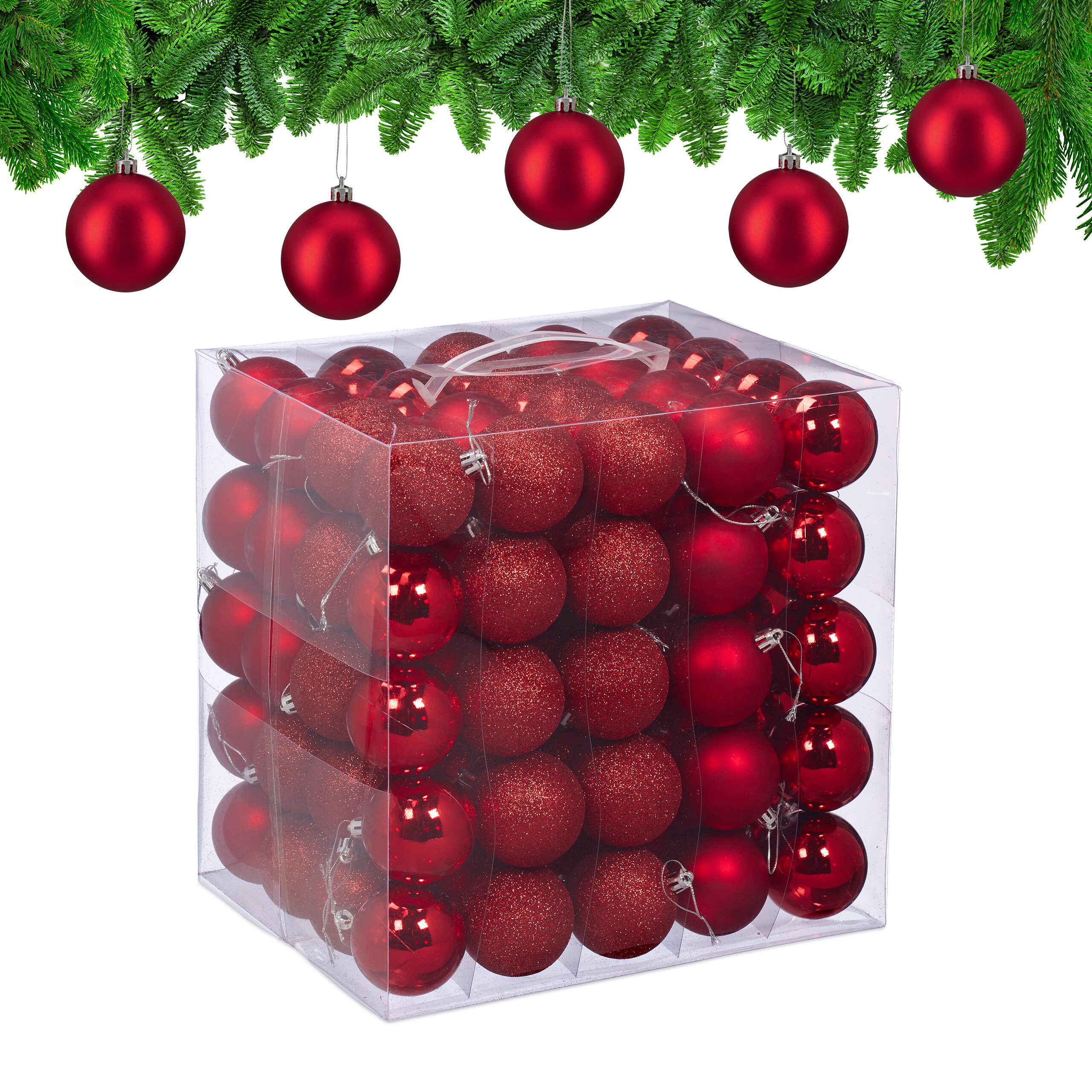 relaxdays Weihnachtsbaumkugel Weihnachtskugeln im 100er Set (100 St), rot