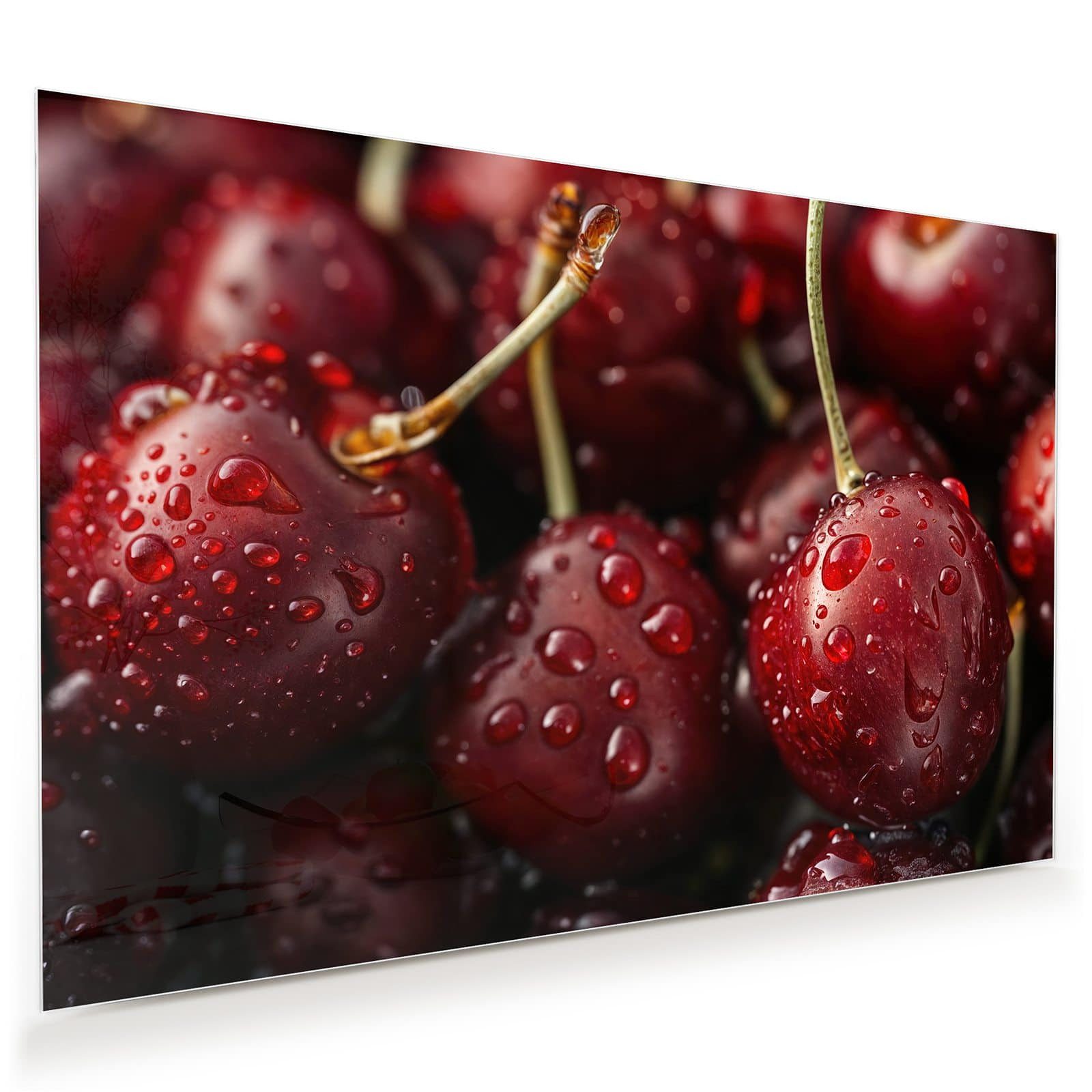 Glasbild Wandbild Reife Kirschen mit Aufhängung