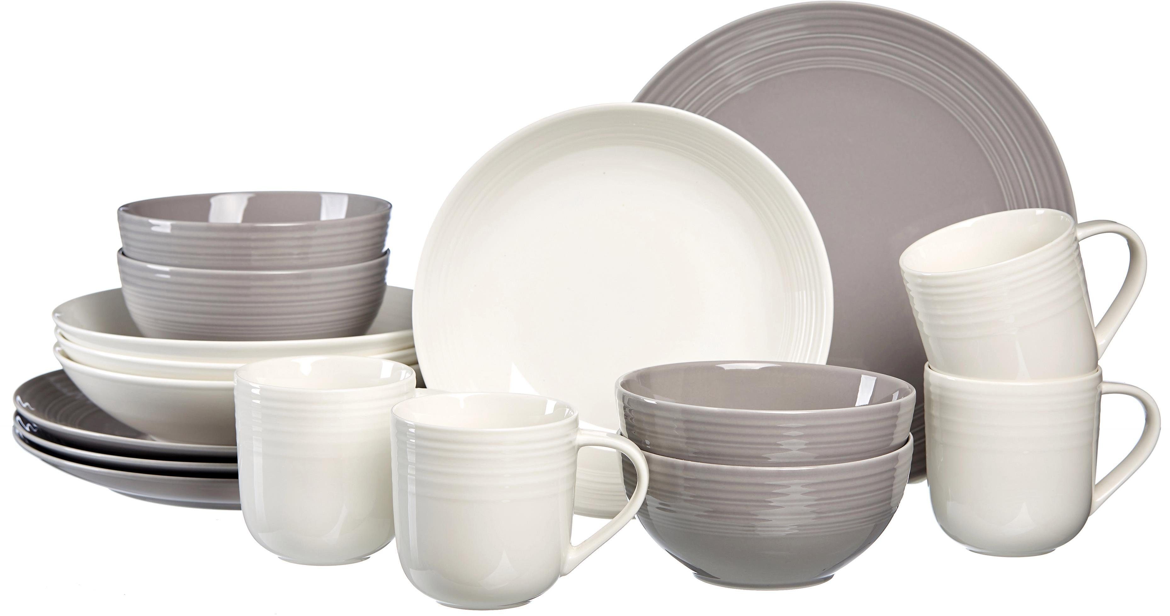 Ritzenhoff & Breker Kombiservice Geschirr-Set, Service Levi (16-tlg), 4 Personen, Porzellan, Grau-Weiß, 16 Teile, für 4 Personen