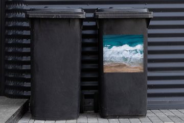 MuchoWow Wandsticker Strand - Meer - Wasser - Blau (1 St), Mülleimer-aufkleber, Mülltonne, Sticker, Container, Abfalbehälter