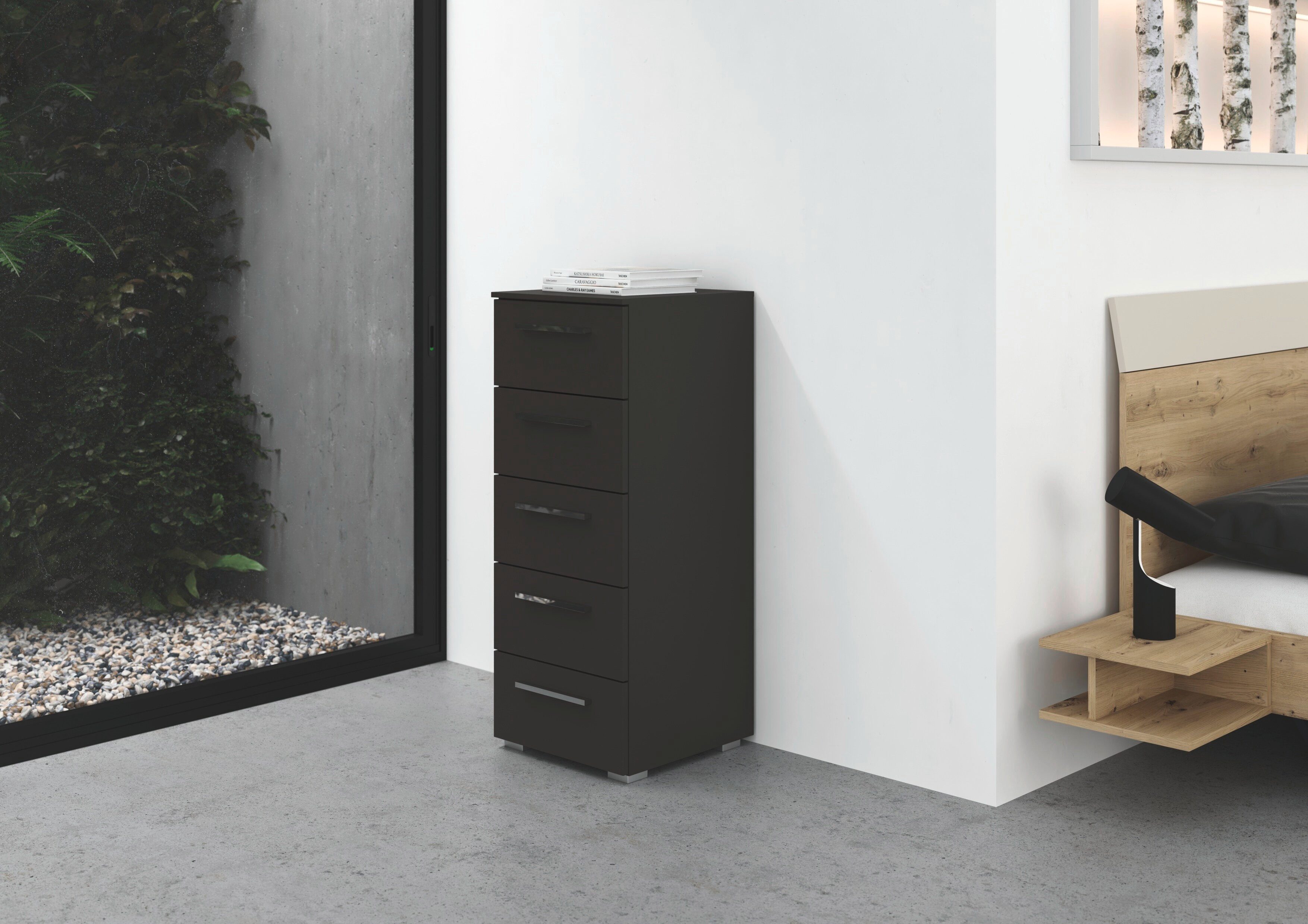 rauch Schubkastenkommode Highboard Sideboard Kommode MONTCLAR Frontauswahl Dekor/Hochglanz/Glas (in 2 Breiten: 40 oder 80 cm / Höhe 100 cm, inkl. Soft-Close-Funktion), mit 5 geräumigen Schubladen, viele Griffvarianten MADE IN GERMANY