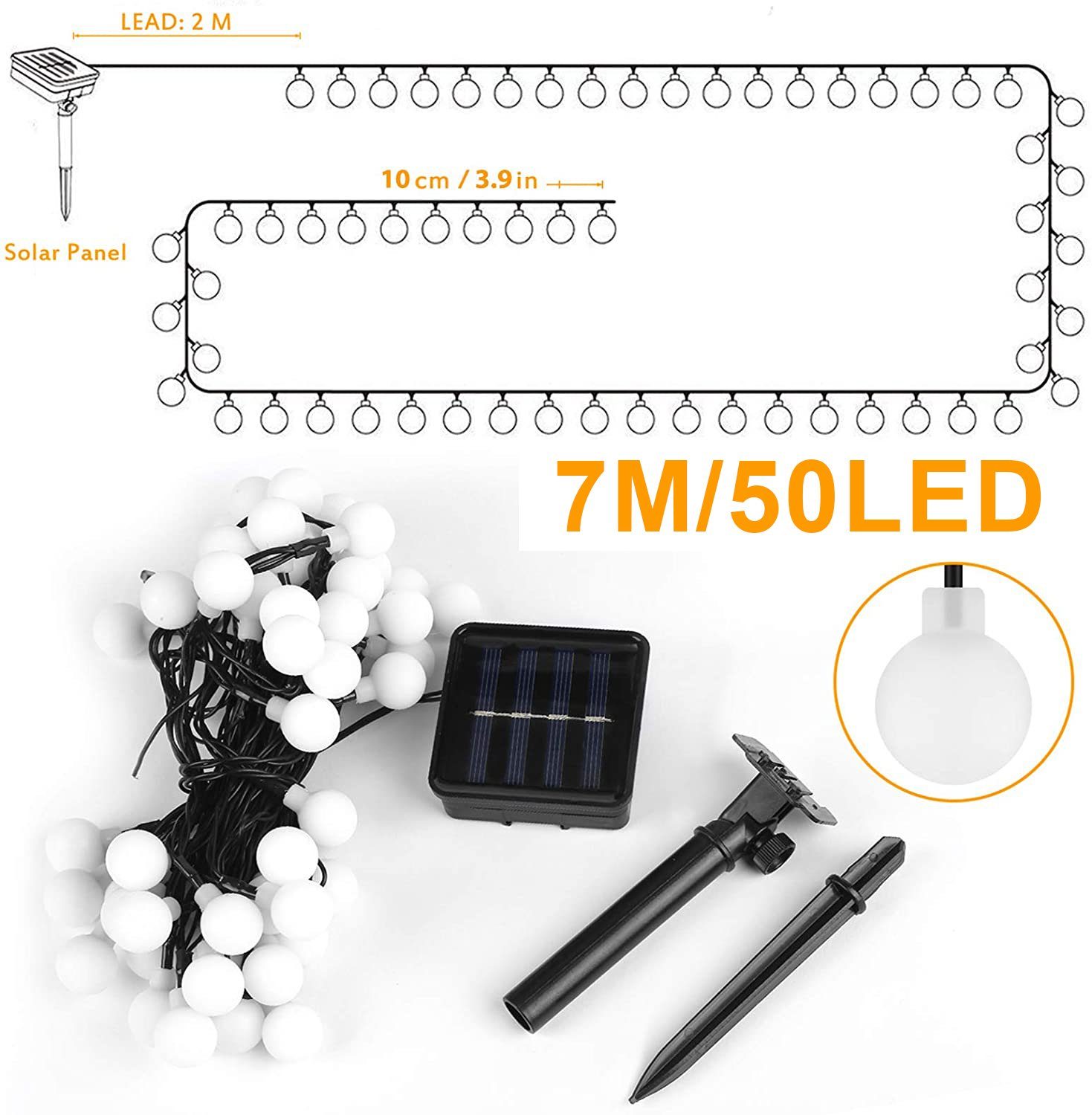 Lichterkette Dedom Solar Solarleuchte LED Aussen,LED kleine Kugellampe,7M Lichter 50 weiße bunt