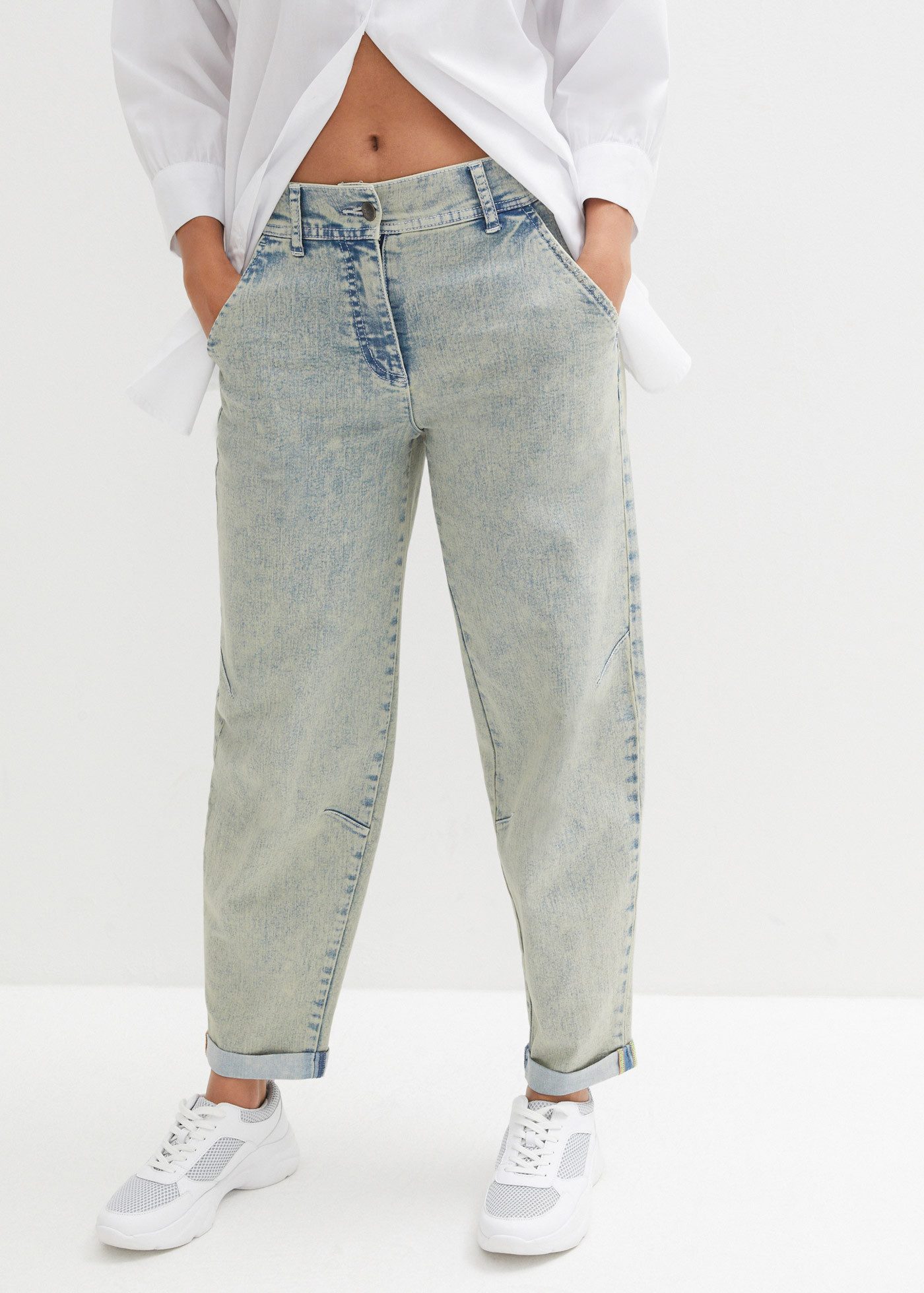 bonprix Boyfriend-Jeans weites Bein, Loose Fit, mit bequemem Gummi am hinte günstig online kaufen
