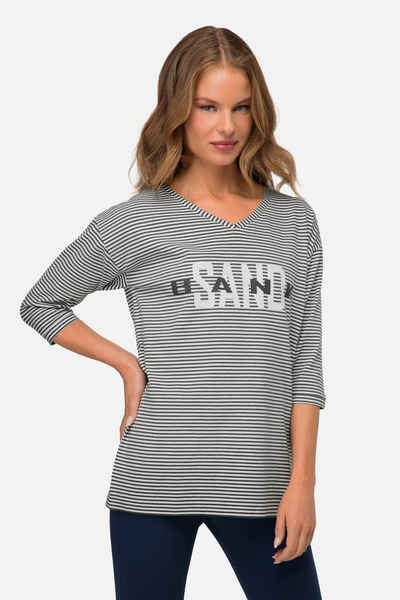 Laurasøn Rundhalsshirt T-Shirt Streifen Sandbank Print V-Ausschnitt