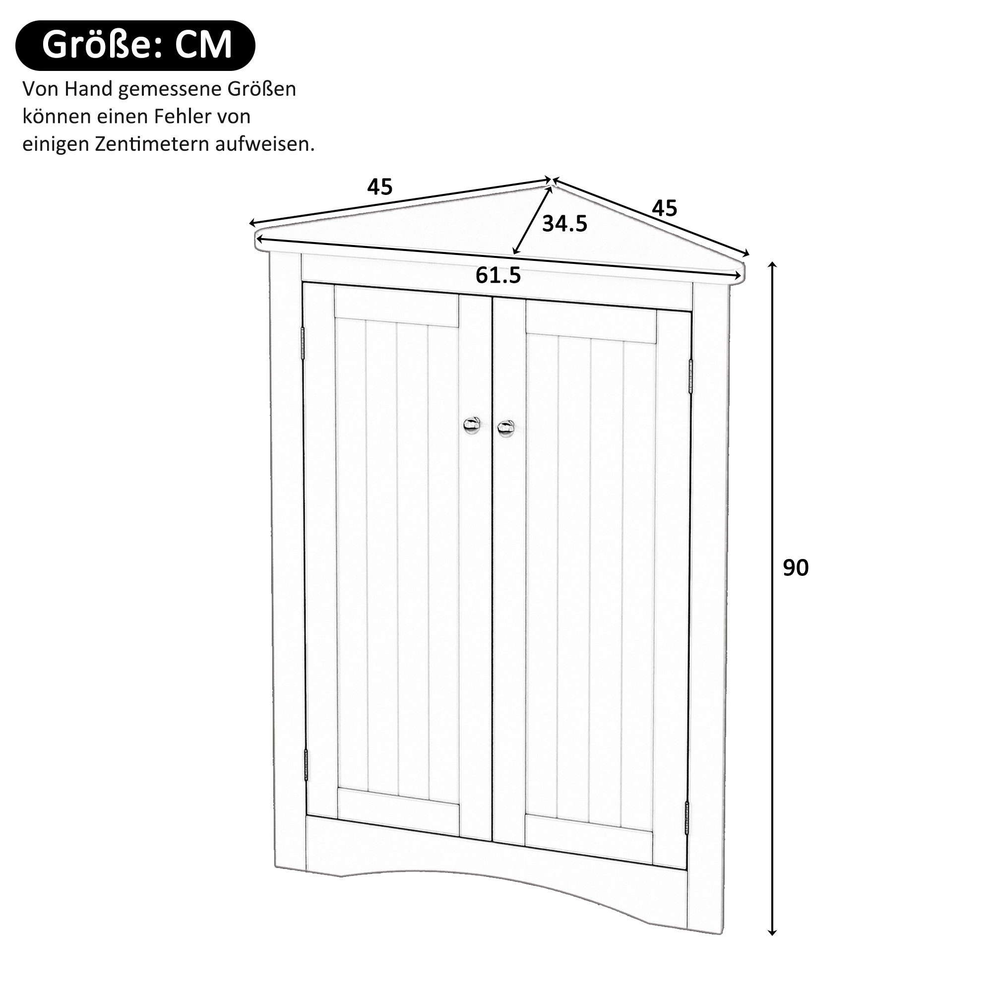 Celya Vitrine Eck-Schrank für Badezimmer, Freistehender 2-türiger Dreiecks (für Bad, Küche, Wohnzimmer (61,5 x 90 cm), mit lackierter Oberfläche, platzsparend)  – Bild 2 von 5