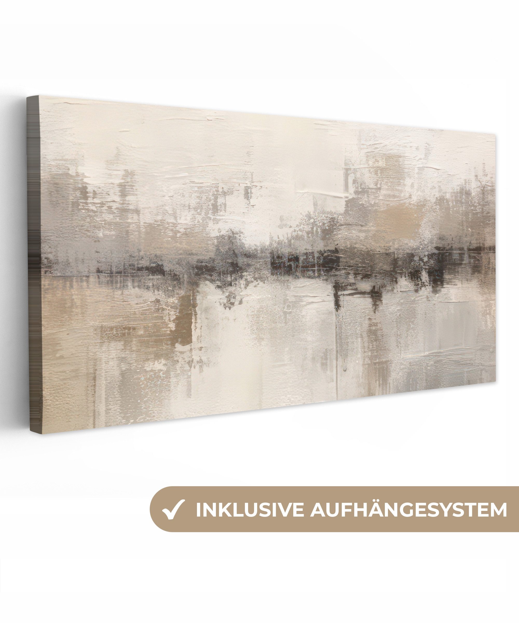 OneMillionCanvasses® Leinwandbild Panorama Moderne Kunst - Abstrakt - Beige, Fotodruck (1 St), Wandbild, Deko Schlafzimmer Wohnzimmer Flur 40x20 cm