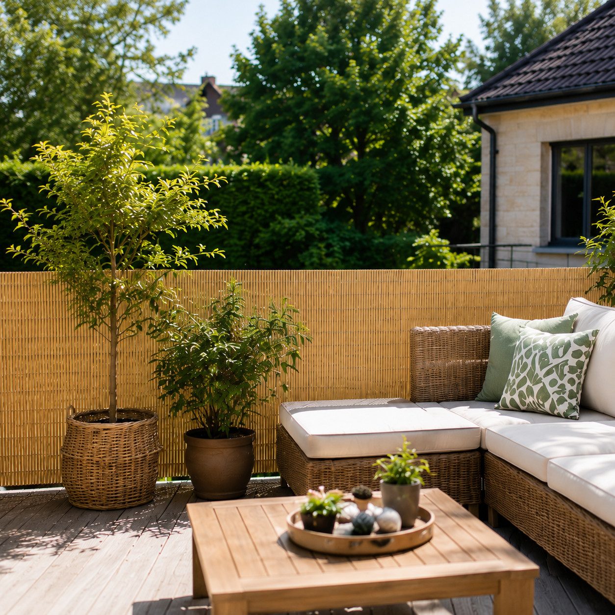 Sekey Balkonsichtschutz Sichtschutzmatte in Natur-Optik, wetterfest für Balkon, Garten & Zaun UV-beständig und wetterfest für Balkon, Garten & Terrasse – Bild 3 von 5
