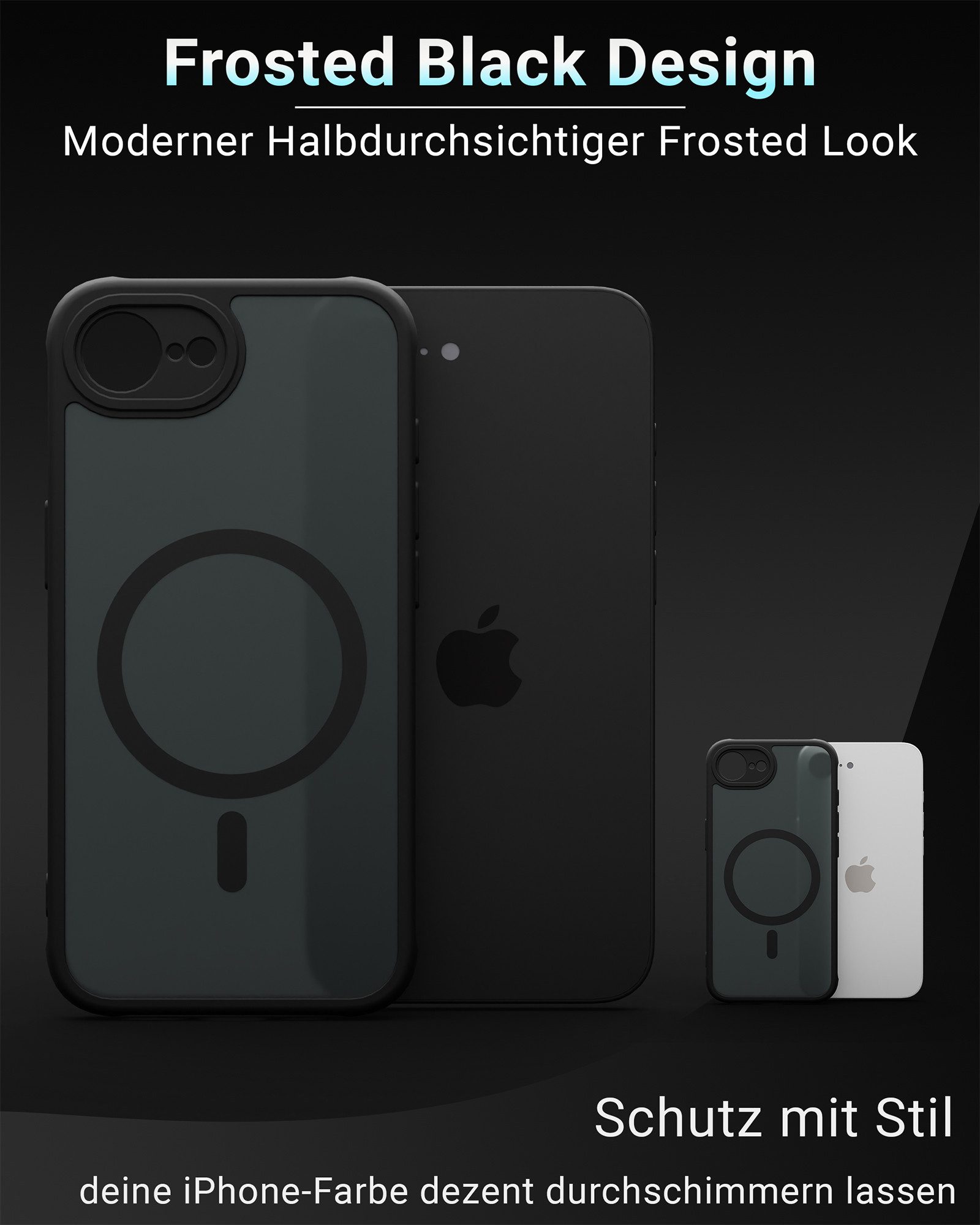 GreenHec Handyhülle iPhone 17e / 16e Hülle MagSafe Case Handy Schwarz Schutzhülle Cover 6,1 Zoll, Magnet Cover Magnetische Hülle Kameraschutz Black Matt Bumper  – Bild 5 von 5