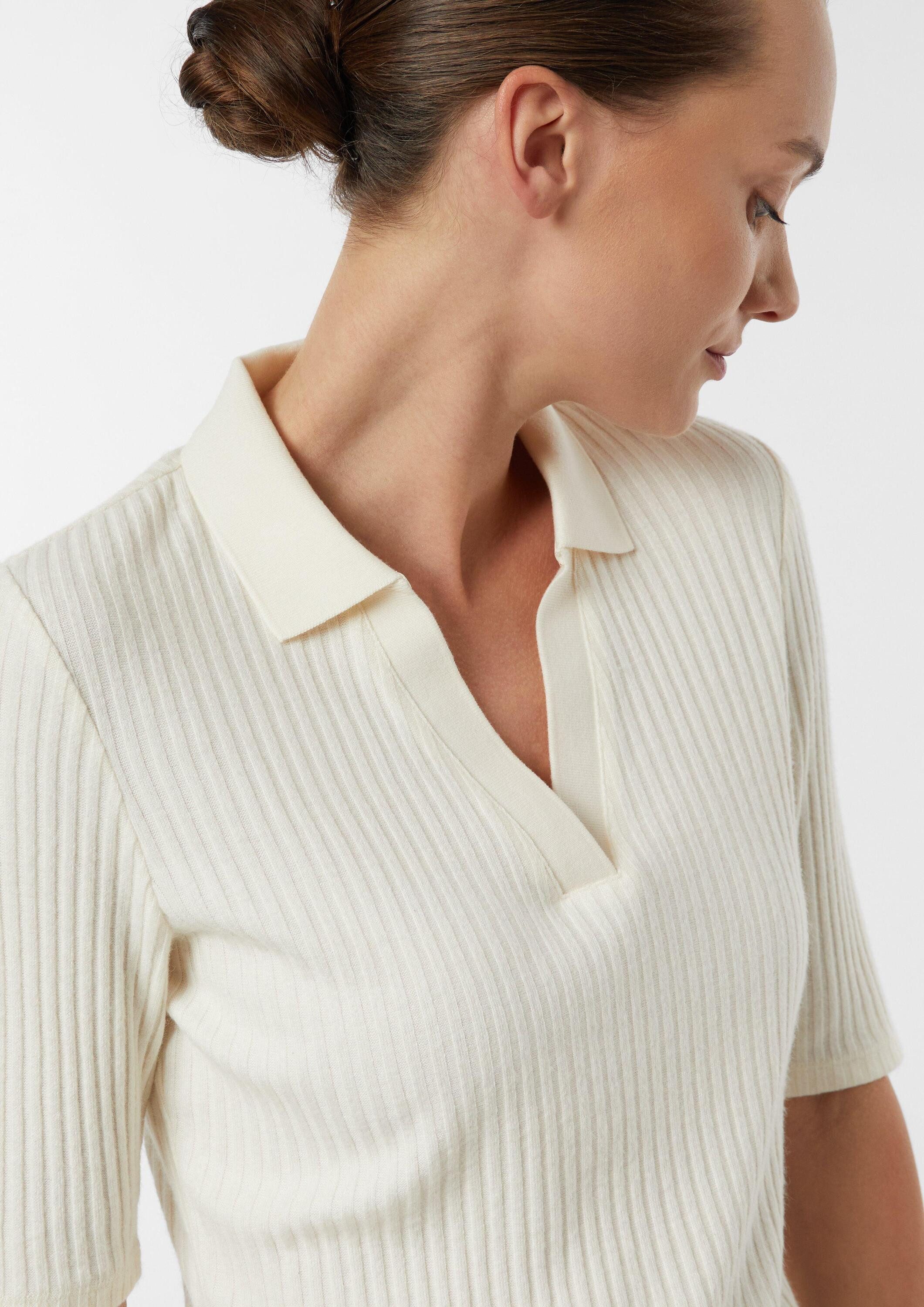 comma Kurzarmshirt T-Shirt Softes Poloshirt mit Rippstruktur