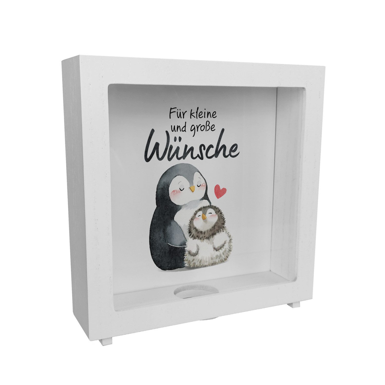 speecheese Spardose Pinguin Mutter und Kind Rahmen Spardose aus Holz mit Spruch Für große