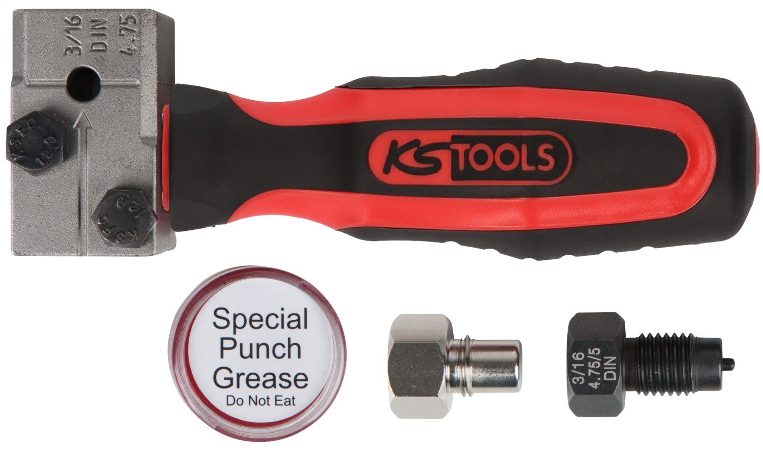 KS Tools Gabel- und Ringschlüssel FLAREFIXeco 4,75 mm Universal-Bremsleitungs-Bördelgerät-Satz, 4-tlg