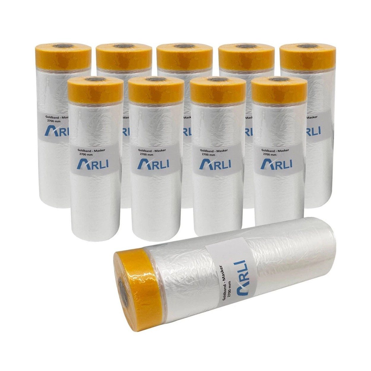 ARLI Abdeckfolie 10x Goldband Masker 2700 mm x 16 m, 0,01 mm Stärke, für Malerfolie, Abdeckfolie mit Tape, (10er, 10-St., Set), Abdeckfolie Malerfolie Baufolie Tape