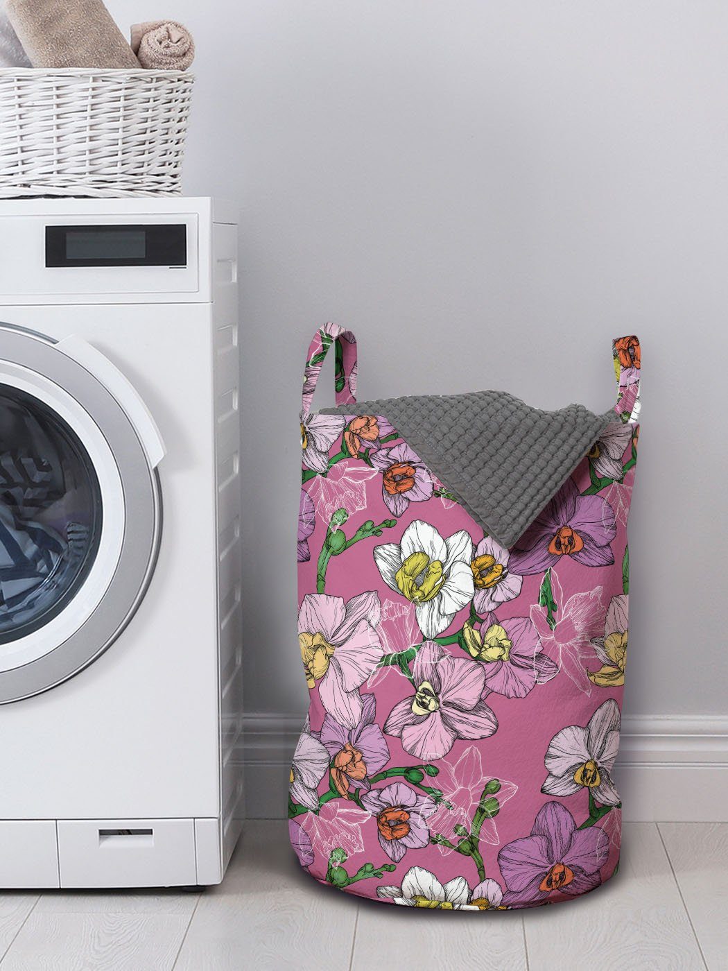 Abakuhaus Wäschesäckchen Wäschekorb mit Griffen Orchidee für Waschsalons, Blumenmotiv Feminine Kordelzugverschluss