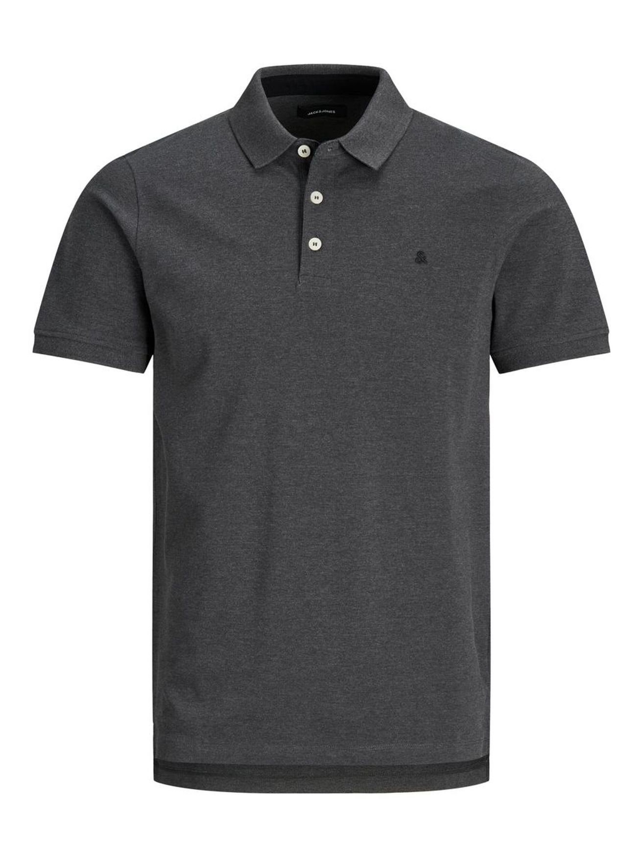 Shirt in (1-tlg) Sommer Cotton 3613 Pique Hemd Jones JJEPAULOS Polo Jack Dunkelgrau & Poloshirt Kragen