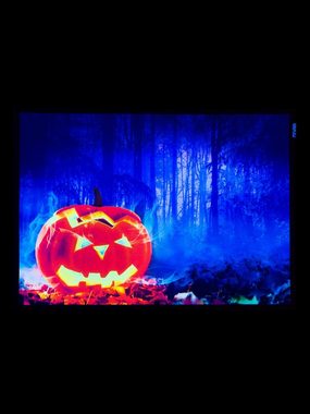 PSYWORK Poster PSYWORK Schwarzlicht Stoffposter Neon "Halloween Pumpkin", 0,5x0,7m, UV-aktiv, leuchtet unter Schwarzlicht