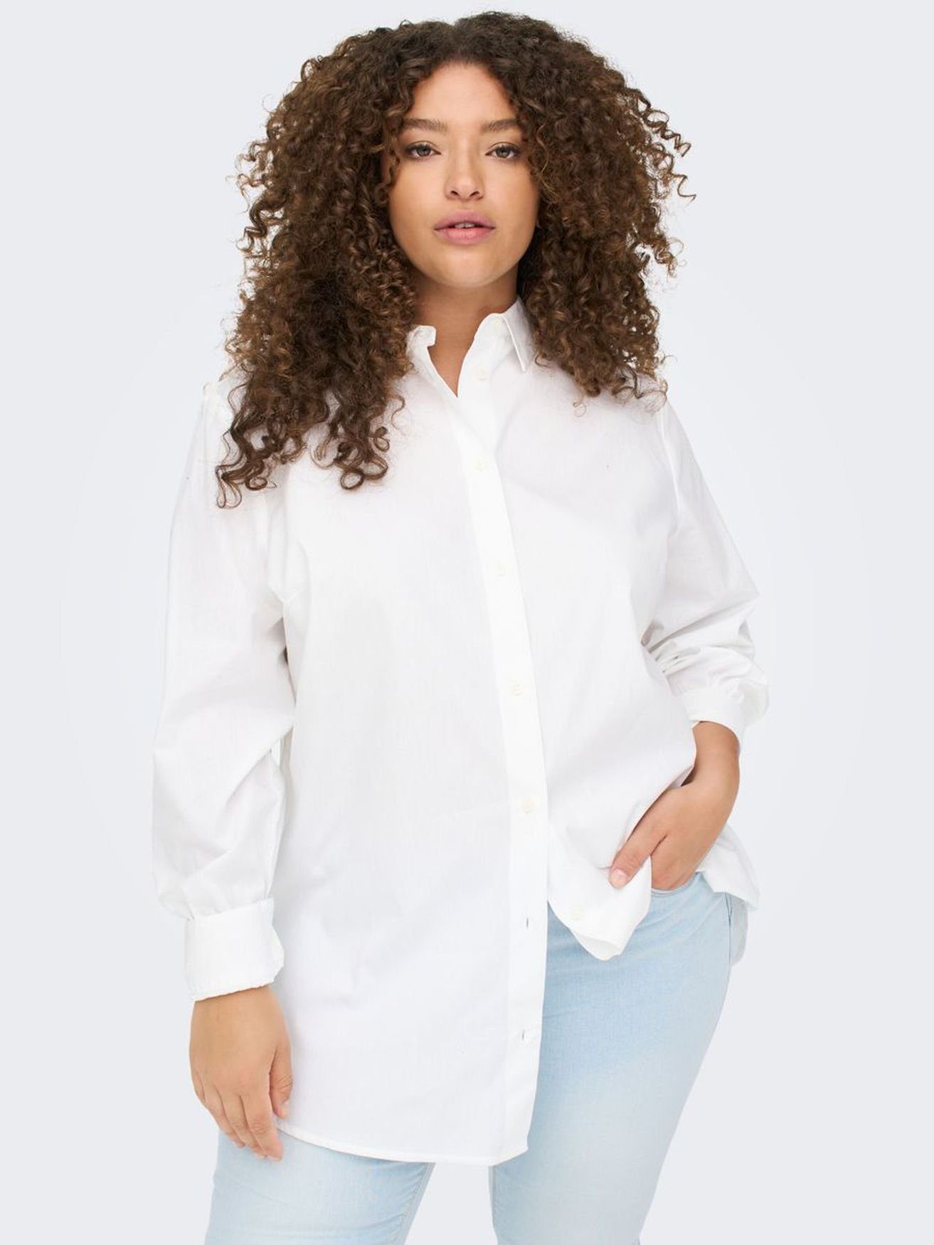 ONLY CARMAKOMA Blusenshirt Lange Hemd Bluse Plus Size Übergrößen CARNORA (1-tlg) 4188 in Weiß